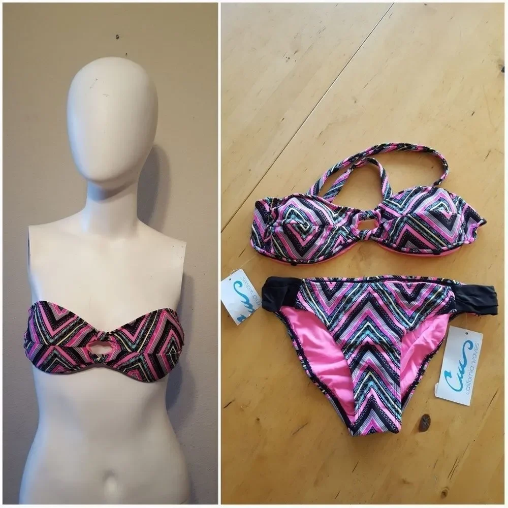 California Waves Strapless Bikini Sz M